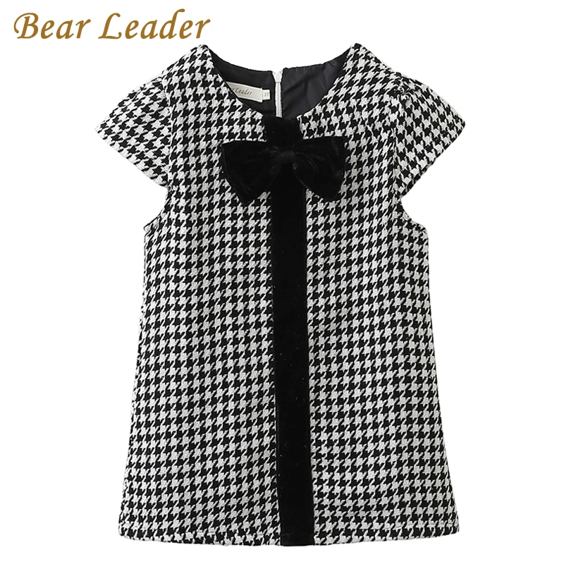 

Bear Leader Girls Dress 2017 Brand Autumn Girls Clothes O-neck Plaid Cute Bow Design for Children Clothing 3-7Y Princess Dresses