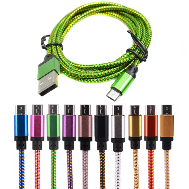 New 25cm 1M 2M 3M Gold Braided Micro USB Data Sync USB Charging Cable for Samsung