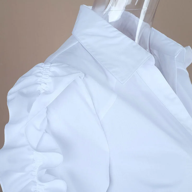 CHICEVER Лоскутная оборками белая блузка Топы корректирующие женская рубашка с лацканами Бабочка рукавом тонкий для женщин рубашки для мальч