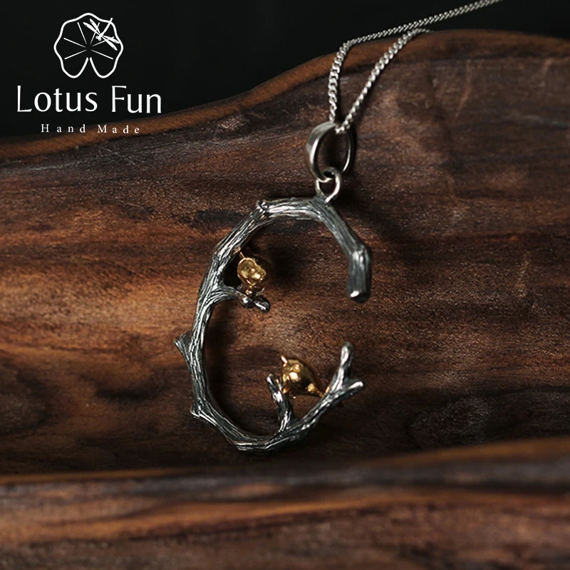 Подвеска в виде птицы на ветке Lotus Fun оригинальная из серебра 925 пробы ручной