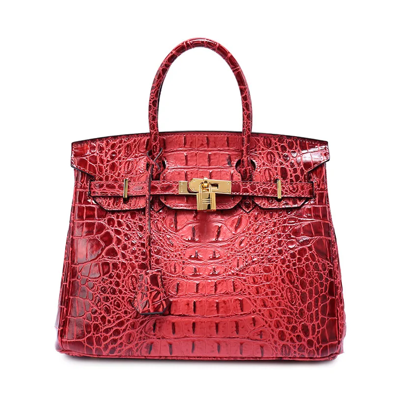 Crocodile grain platinum bag women genuine leather hand bag lady real cowhide leather shoulder big bag
