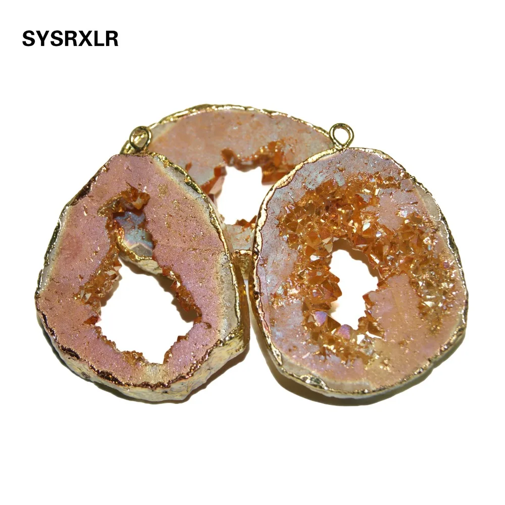 

Wholesale Natural Geode Pendant Unique Shape Irregular KC Gold Plated Stone Pendant DIY Fit Necklaces For Jewelry Making