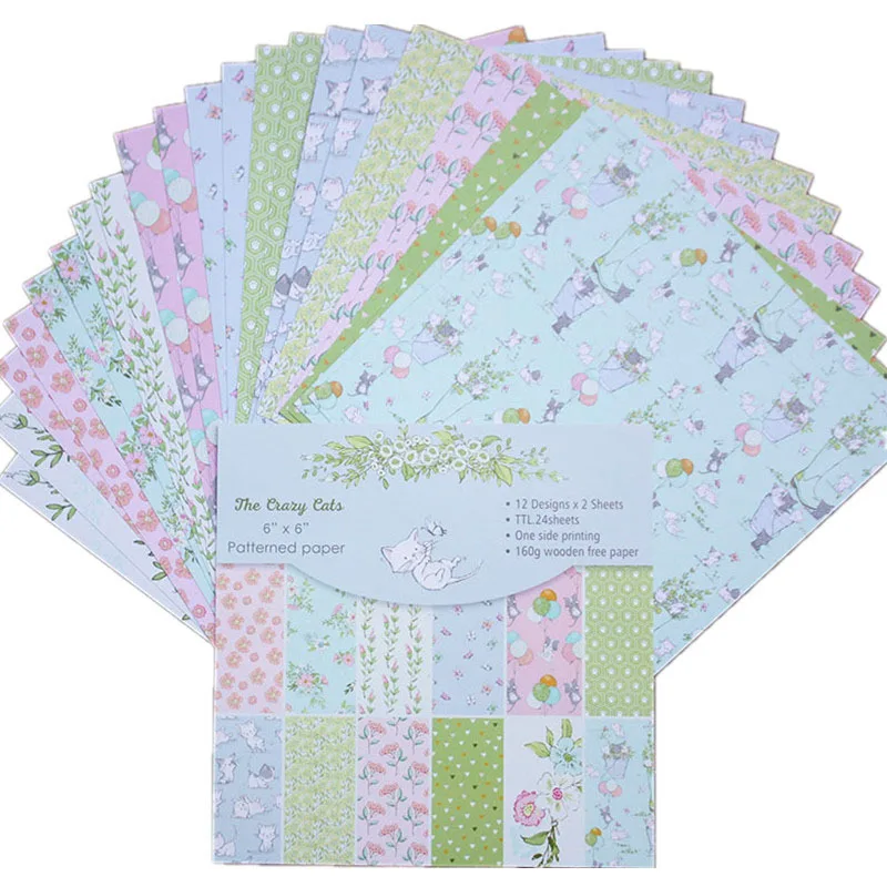 

24pcs/Pack 6*6inch The Crazy Cats Patterned Paper Pack for Scrapbooking DIY Happy Planner Card Making Journal Project
