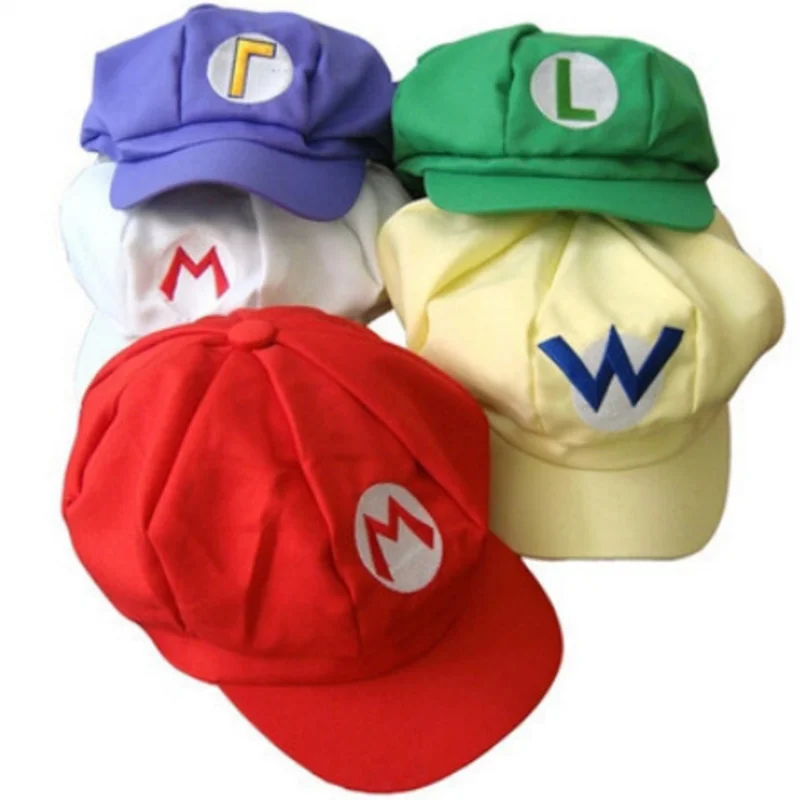 

1 pcs cute Super Mario Plush Toys Cotton Caps Mario Luigi Wario Cosplay Hat Red White Purple Yellow Green Colors Holloween Gift