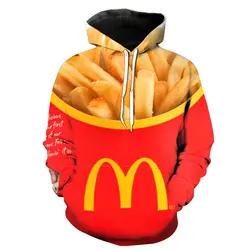 2019 Новая мода Толстовка для мужчин/для женщин 3d толстовки принт Burger fries фаст-фуд тонкий унисекс тонкий стильный толстовки с капюшоном