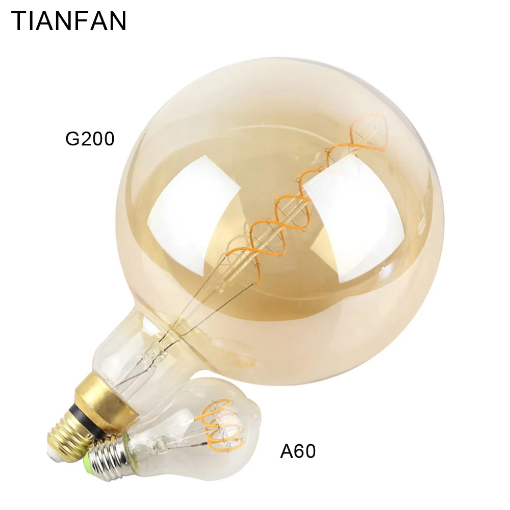 TIANFAN Глобус G200 Ретро лампа Эдисона E27 гостиная украшения праздничные светодиодные лампы затемняя большой изогнутый светодиодные лампочки накаливания