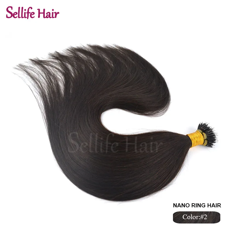 

Fuller Weight  20inch 50cm 1g/s 100s Nano Ring Beads Loop Hair Extensions #2 Dark Brown Real Human Remy Straight Hair 100g/lot