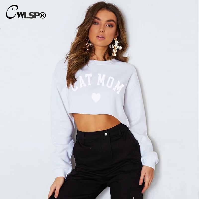 CWLSP 2018 DOG CAT MOM Funny Letter Print Sweatshirt For Women Sexy Long Sleeve Crop Tops Warm Female Autumn Clothes QA2789 CWLSP 2018 DOG CAT MOM Funny Letter Print Sweatshirt For Women Sexy Long Sleeve Crop Tops Warm Female Autumn Clothes QA2789