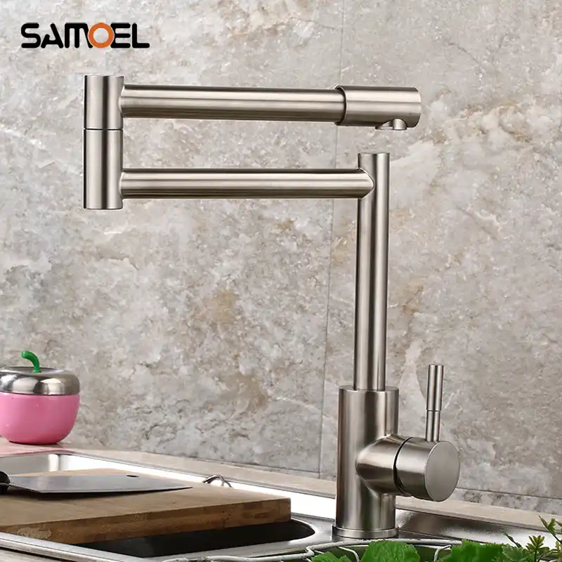 Samoel Popular Stainless Steel Deck Mounted Folding Kitchen Faucet Sus Sink Mixers Foldable With Rotating Spout Nl703 Kitchen Faucets Aliexpress