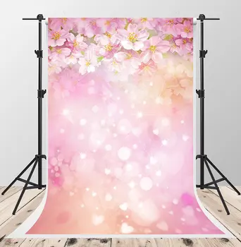 

Pink sakura tree Flowers spring Glitter bokeh backdrop Vinyl cloth High quality Computer print wall photo studio background