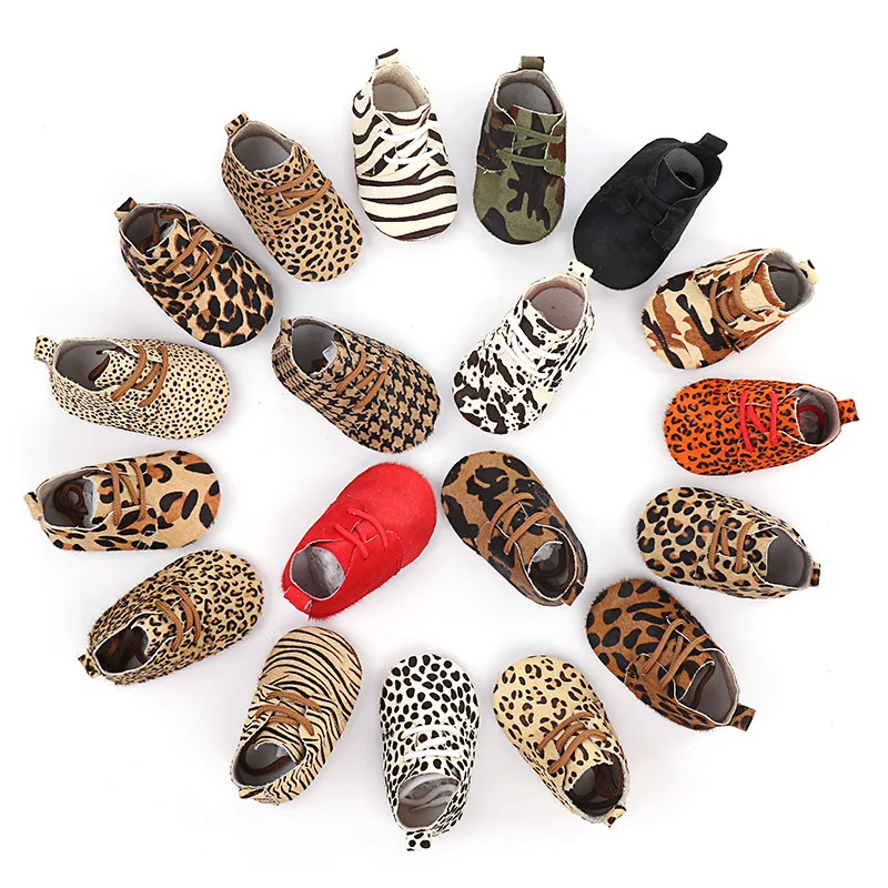 

Genuine Leather Baby shoes Leopard print Baby Girls Soft shoes Horse hair Boys First walkers Lace Baby moccasins
