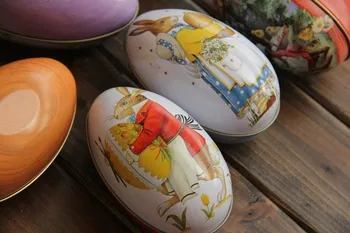 

30pcs/lot Big sizeTin box Easter Egg shaped Rabbit various pattern Fashion easter eggs tin storage candy box event party favors