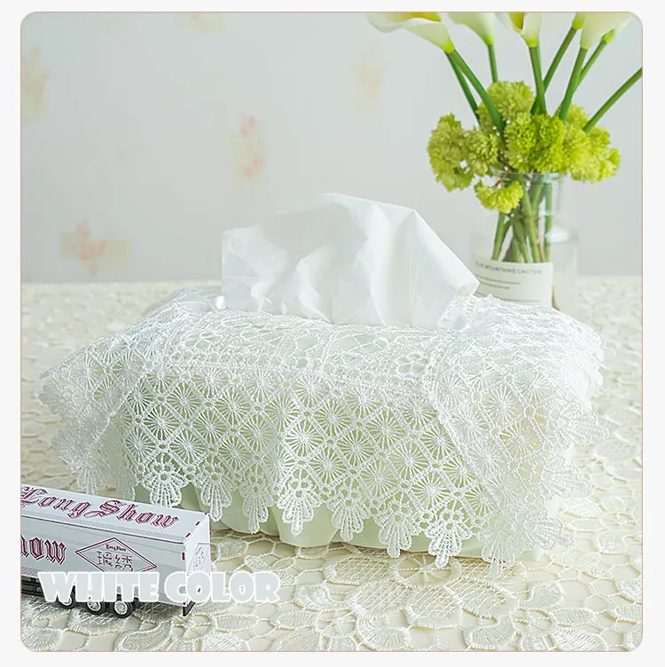 Unique Creative Design Home Household Hotel Table Decorative Embroidered Plaid Elastic Band White Grey Taupe Tissue Box Cover