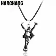 Collier classique de chanteur Pop Star en émail, pendentif dansant avec cordon en cuir de Michael Jackson, collier souvenir