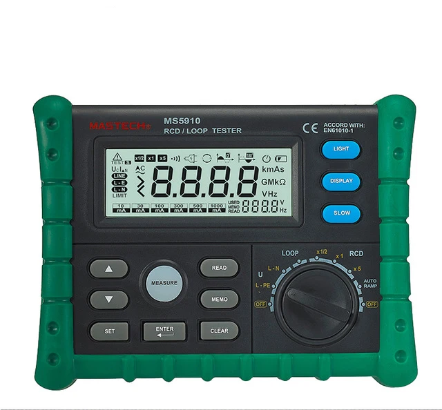 

MS5910 Circuit Breaker RCD Loop Tester Meter Trip-out Time & Current Voltage Frequency Loop Resistance Measurement USB