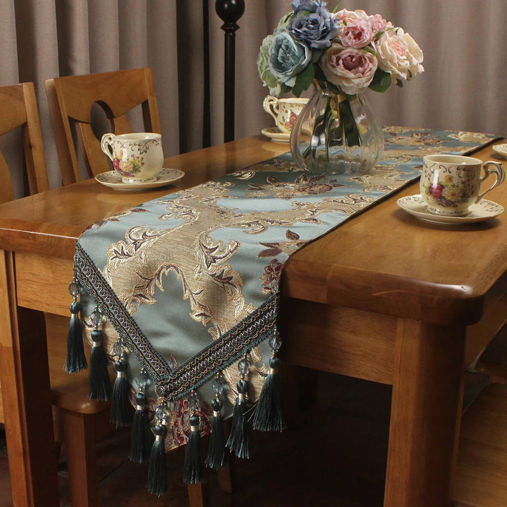Curcya Klasik Vintage Biru Meja Mewah Runner Untuk Formal Meja Makan Dekoratif Jacquard Elegan Tabel Runner Ukuran Custom Luxury Table Runner Table Runnerelegant Table Runners Aliexpress