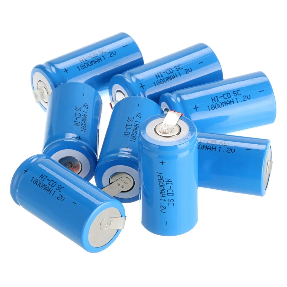 

10 PCS Sub C SC battery 1.2V 1800mAh rechargeable battery Ni-Cd battery with tab 4.25*2.2cm--blue color