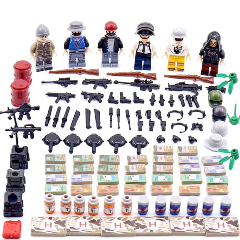 

6pcs New Legoing PUBG FPS Game MILITARY Winner Eat Chicken Dinner Model set Building Blocks Mini Figures Toys Boys Gifts