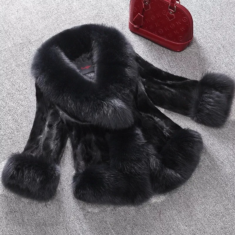 TopFurMall) роскошная куртка из натурального меха норки пальто меховой воротник лисы зимняя женская меховая короткая верхняя одежда пальто 3XL 4XL 5XL LF4118
