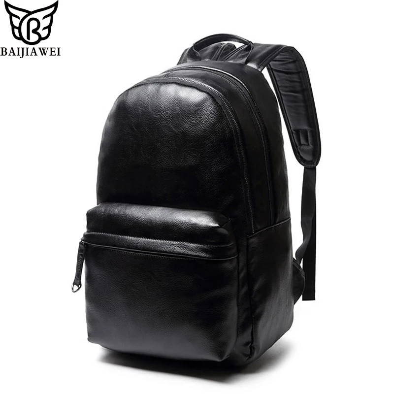 

BAIJIAWEI 2019 High Quality PU Leather Backpack Men's Casual & Travel Bags Leather Laptop Bag Large-capacity College Bag Mochila
