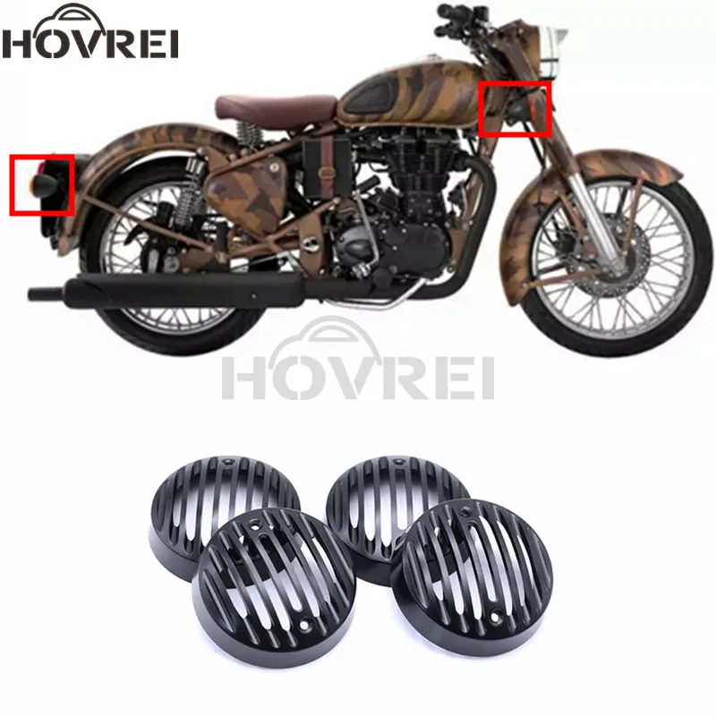 

4pcs/set new rerto motorcyle CNC turn signal Grill Mask Protector Guard for Royal Enfield turn signal Billet Cover