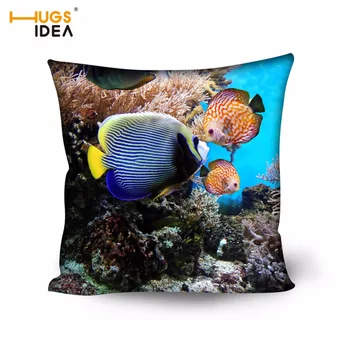 

HUGSIDEA Funny Underwater World Living Room Pillow Case Fish Bedroom Sofa Car Cushion Cover Home Decore Office Seat Cushion case