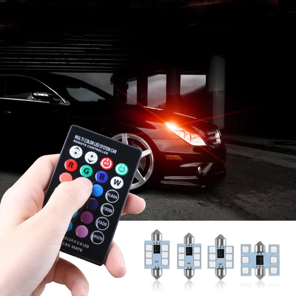 C5W светодиодный RGB гирлянда 31 мм 36 мм 39 мм 42 мм освещение салона автомобиля с пультом дистанционного управления многоцветный купольный светильник лампа для чтения Авто 12 В