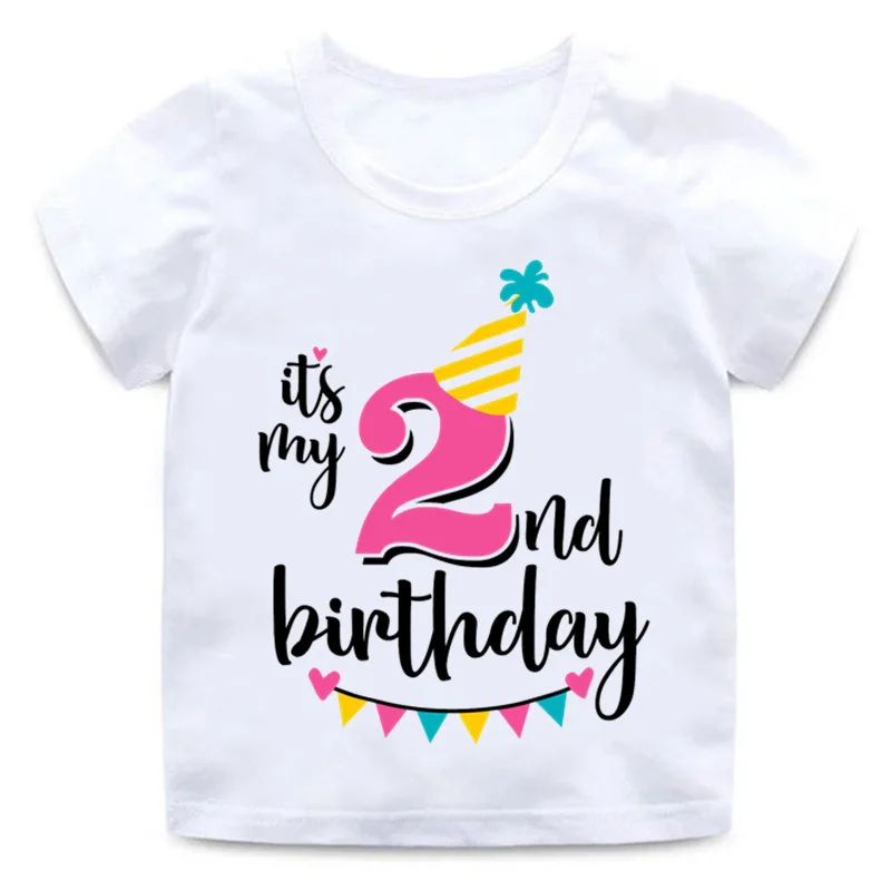Fuuny/детская одежда футболка на день рождения для мальчиков и девочек от 1 до 7 лет белая мягкая футболка с короткими рукавами и круглым вырезом Одежда для девочек и мальчиков От 1 до 12 лет - Цвет: 2nd
