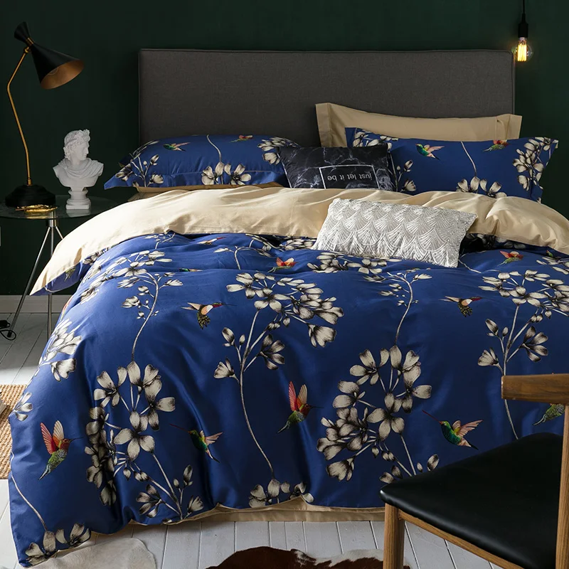 

Dawn Garden 60S Egypt Cotton Printed Bedding Set Silky Duvet cover Bed Sheet Fitted Sheet Pillowcases Queen King size 4Pcs
