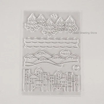 

clear background stamps ocean/tree distant view crafting stamps city view scrapbooking stamps