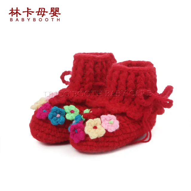 hotsale red color baby girls sweet handmade crochet baby shoes