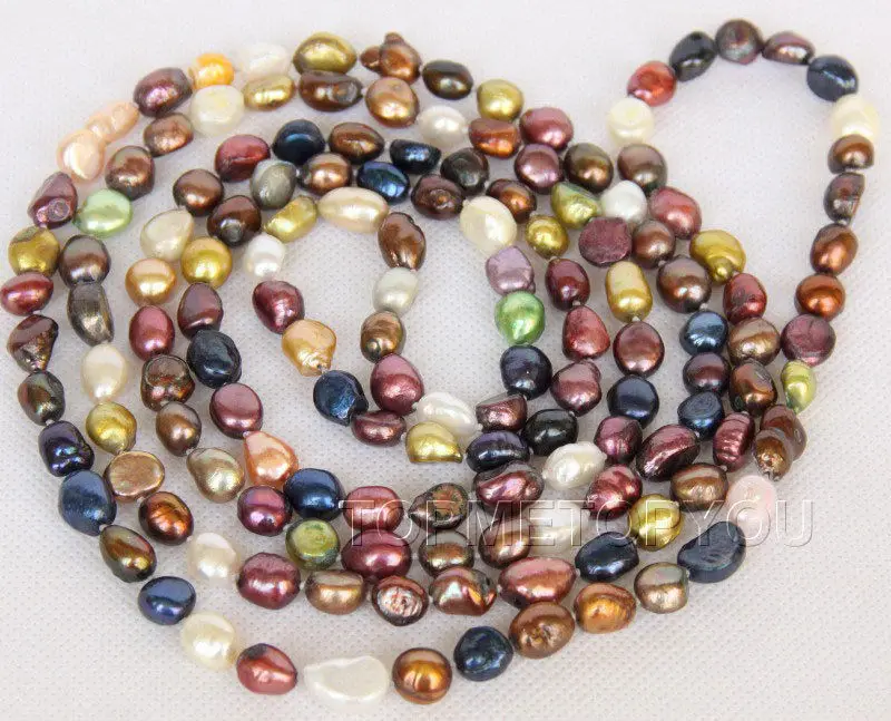 

47" 11mm baroque white pink coffee gray Multicolor pearls necklace E2532A60^^^@^Noble style Natural Fine jewe FREE SHIPPING
