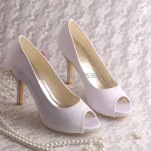 (20 Colors)Luxury Brand High Heel White Peeo Toe Satin Wedding Shoes with Rhinestones