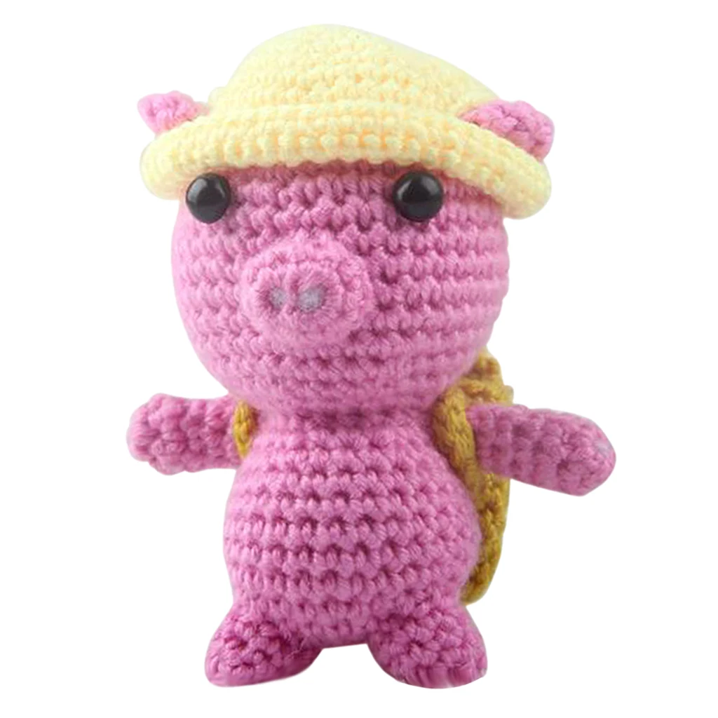 fityle Lovely Pink Pig Crochet Doll Kit for Adults Beginners Learn to Knitting Sewing Christmas Crafts