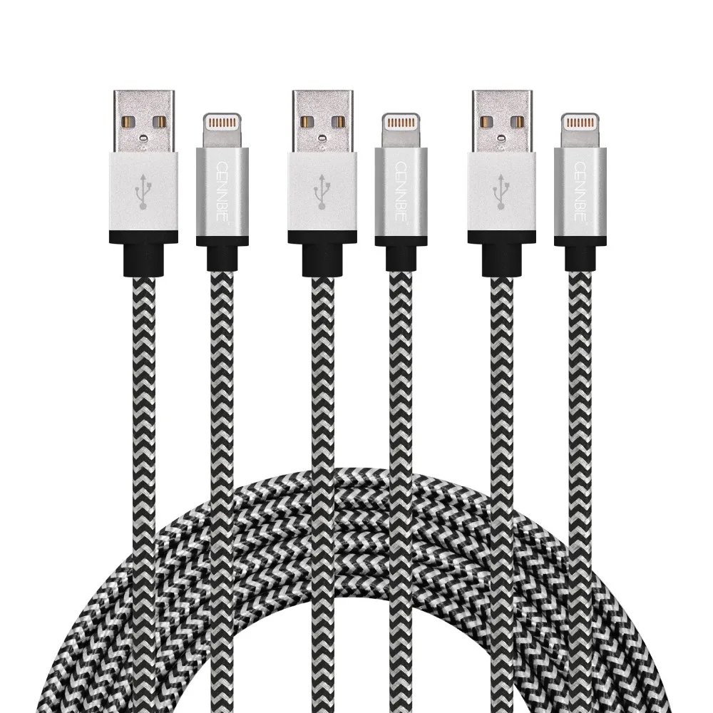 3 حزمة 10FT كابل شحن قسط كابل مضفر من النايلون متوافق مع فون X 8 8 زائد 7 7 زائد 6 6 s 6 زائد 6 s زائد فون 5 5 s