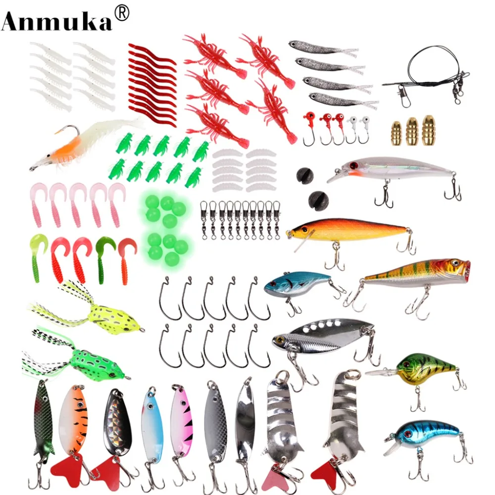 

Anmuka High Quality Multi Fishing Lure Mixed Colors Plastic Metal Bait Soft Lure Kit Fishing Tackle