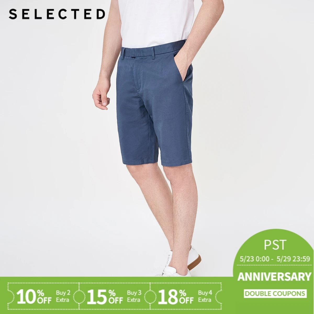 SELECTED Men's Hemp Blend Business Casual Slim Wash short pants S|4182SH543