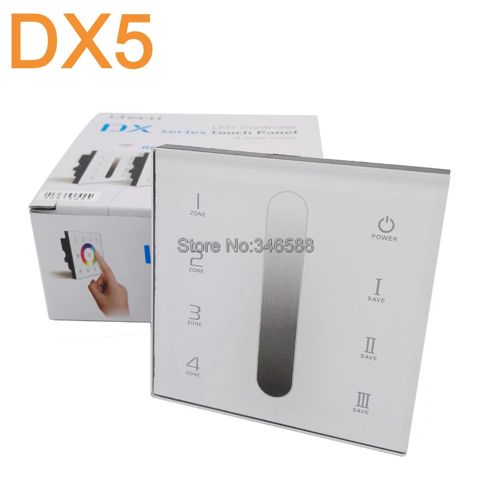 

AC110V-240V DX5 Touch Panel Wall Mount 2.4G RF Wireless 4 Zones LED Dimmer Controller DMX512 Signal Ouput for Single Color Strip