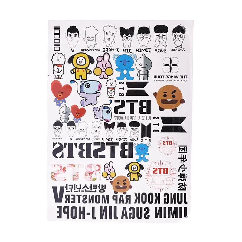 

1Sheet New Arrival KPOP BTS Bangtan Boys Jimin Jin Jhope Jung Kook V Suga Rap Monster Tattoo Paste Waterproof Sticker Decals