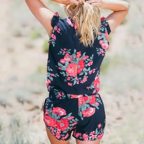 2018 mutter Und Tochter Passenden Mama Strampler Kleidung Mädchen Bluse Hot Pant Set Overall Familie Outfits Blumendruck Playsuits