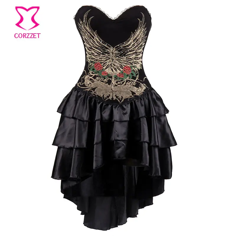 Burlesque Stud Rhinestone Floral Pattern Corset Bustier Top Sexy Gothic