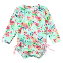 Летний купальный костюм для девочек, бикини, купальник из полиэстера, детский купальный костюм, сплошной комбинезон, Цветочные Купальники с изображениями, комплект L0521