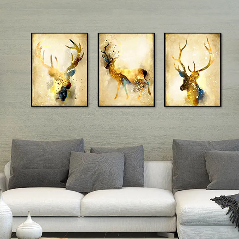 Terug kijken bedelaar periodieke Drieluik Nordic Abstracte Gouden Herten Elanden Canvas Schilderij Noble Art  Print Schilderijen Poster Muur Foto Voor Woonkamer Interieur|picture for  living room|wall picturespainting poster - AliExpress