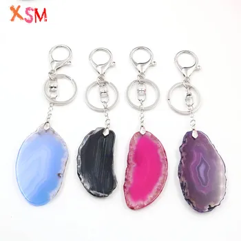 

XSM Wholesale Key Chain 10 Pcs/lot Natural Irregular Agates Slices Polished Pendant for Woman Men Car Bag Key Accessories