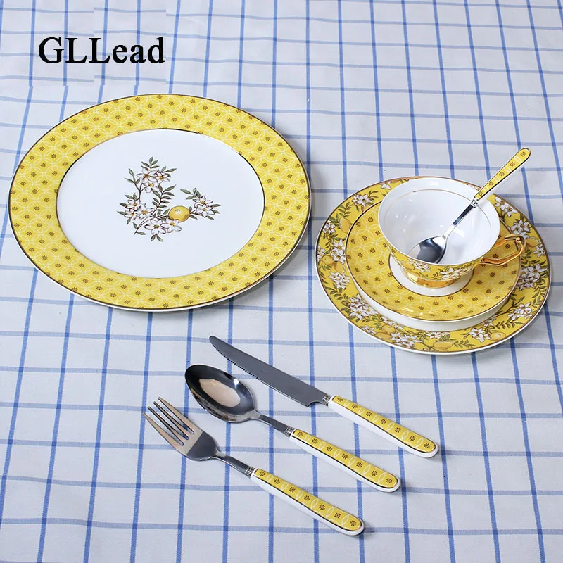 GLLead Европейская столовая посуда из китайского фарфора, столовый сервиз, Западный стейк тарелка, десерт торт, посуда, кофейная чашка и блюдце, набор столовых приборов