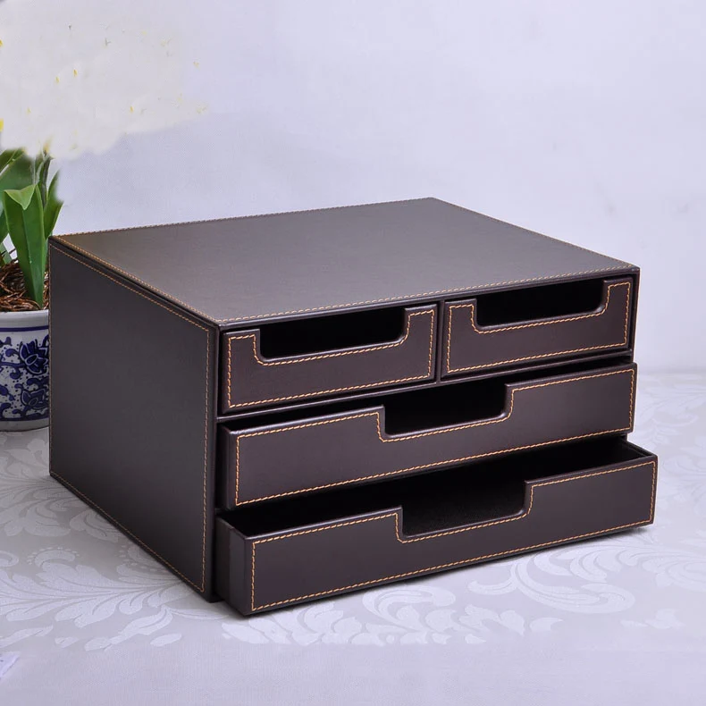 File cabinet 3 Drawers Desktop Data Storage Box Leather Office Cabinet 25.533.518.5cm Office Supplies Color : Brown 