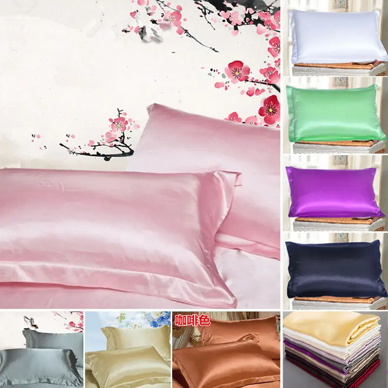 

Summer New Silk Satin Soft Pillow Cases Standard Comfort Solid Protector