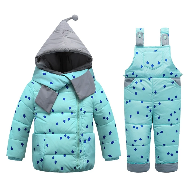 

2017Fashion Children Winter Down Sets Kids Ski Suit Overalls Baby Girls Boys Down Coat Warm Snowsuits Jackets+bib Pants