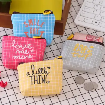 

2018 Fashion Smile Letters Grid Mini Canvas Coin Purse Women's Wallet Small Money Bag 4 Colors