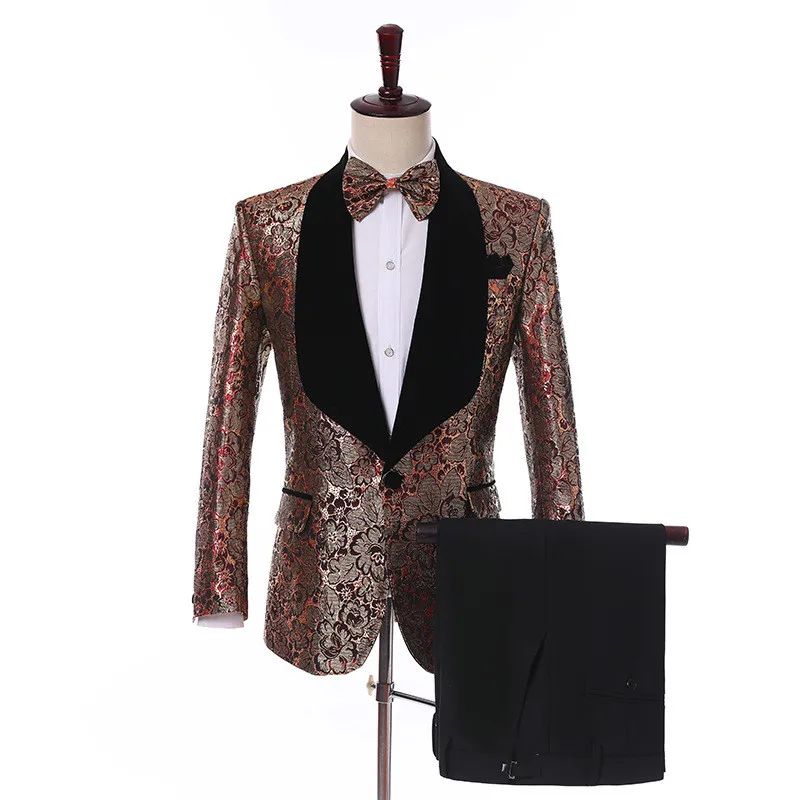 Good Chance of  High-end men's suits business men's dress printing single buckle slim suit 2 coat + pants groom sui